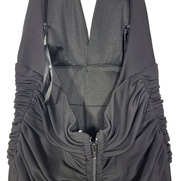 Vintage 90s Tadashi Black Halter Jersey Knit Pleated Cocktail Dress Size M - Picture 8 of 10